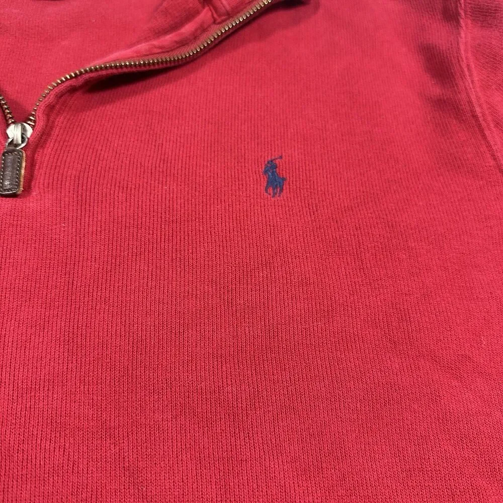 Polo Ralph Lauren Sweater Mens Large‎ Red 1/4 Zip Pullover Pony Logo Preppy